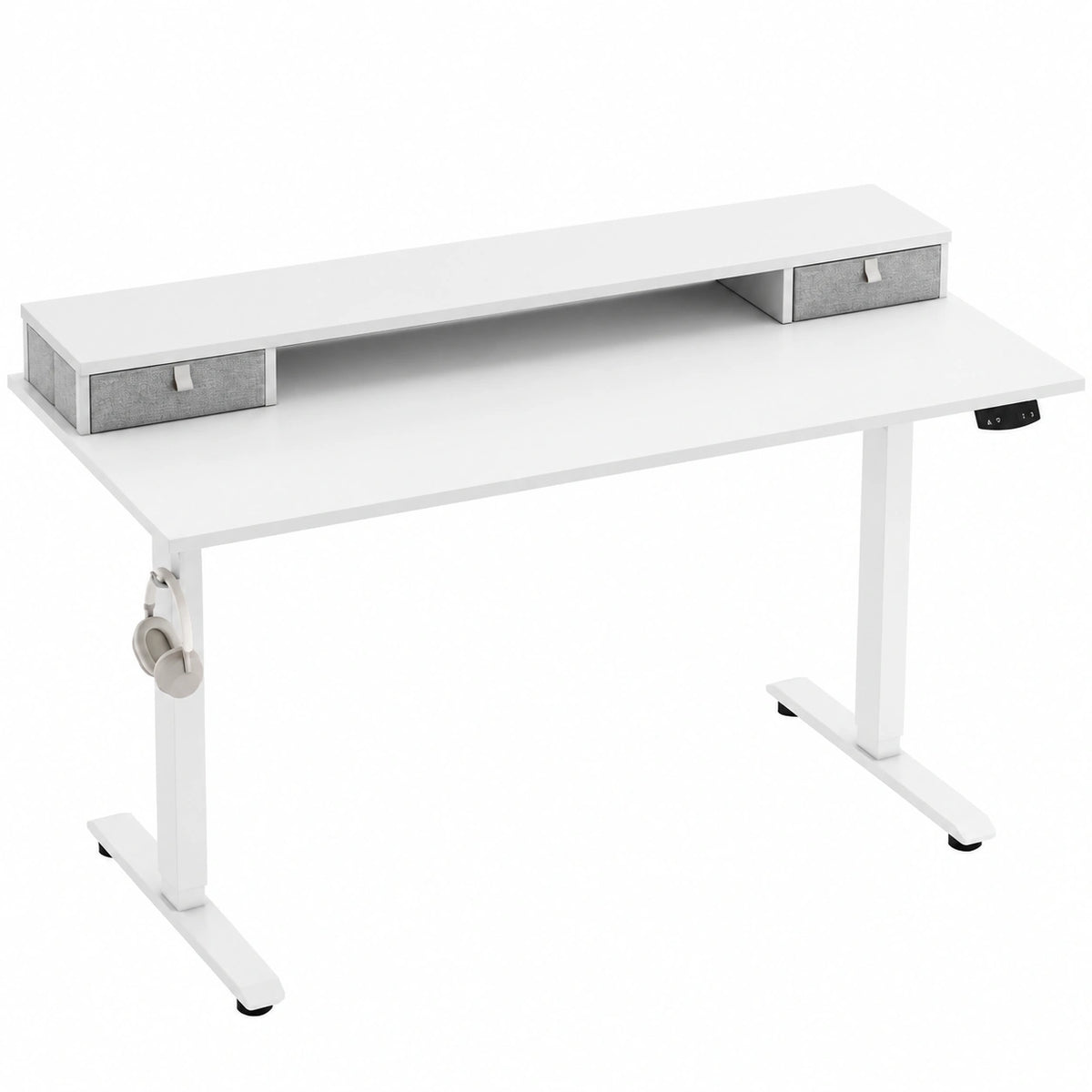 Bureau, réglable, avec tiroirs, coloris blanc, pour l’espace de travail