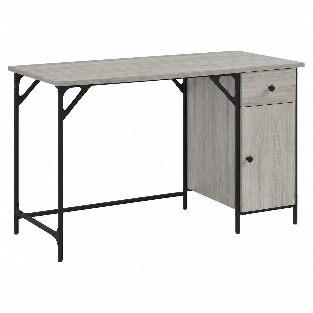 Bureau, avec rangement, avec tiroirs, avec étagères, en métal, coloris gris, 131 x 48 x 75 cm, pour l’espace de travail