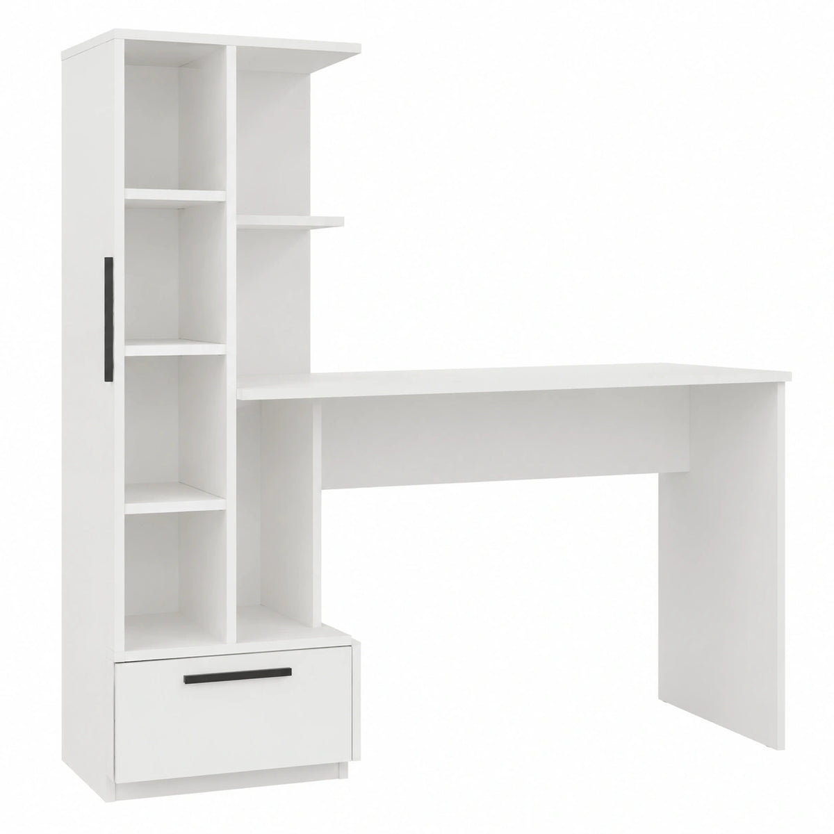 Bureau, avec rangement, avec tiroirs, avec étagères, coloris blanc, pour l’espace de travail