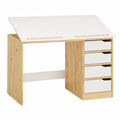 Bureau, avec rangement, avec tiroirs, coloris blanc et naturel, pour l’espace de travail