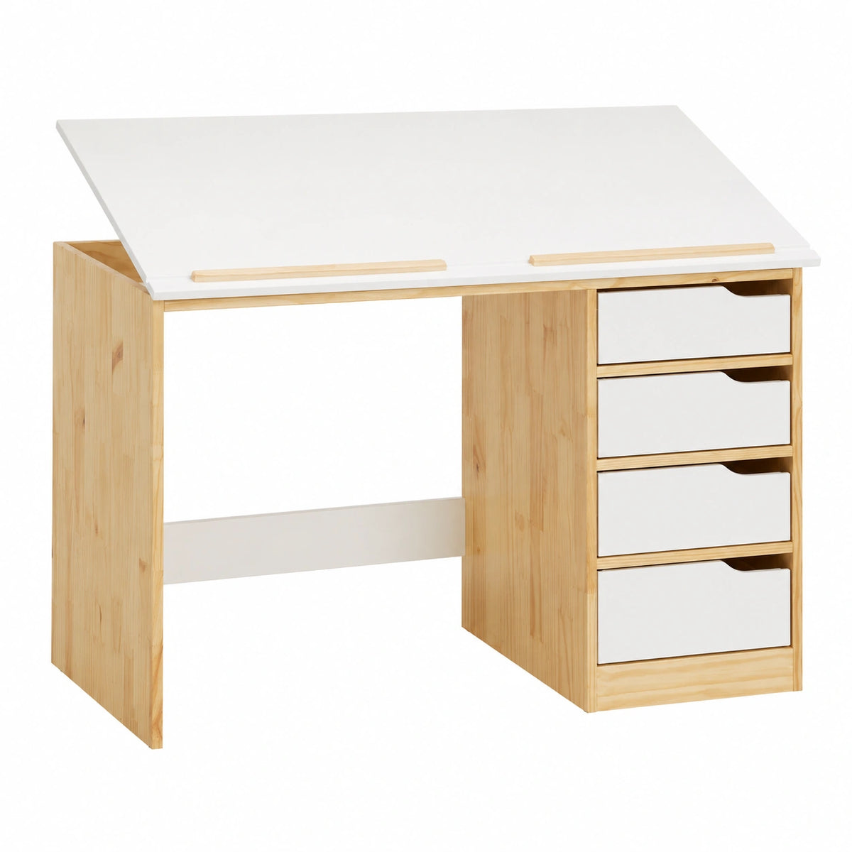 Bureau, avec rangement, avec tiroirs, coloris blanc et naturel, pour l’espace de travail