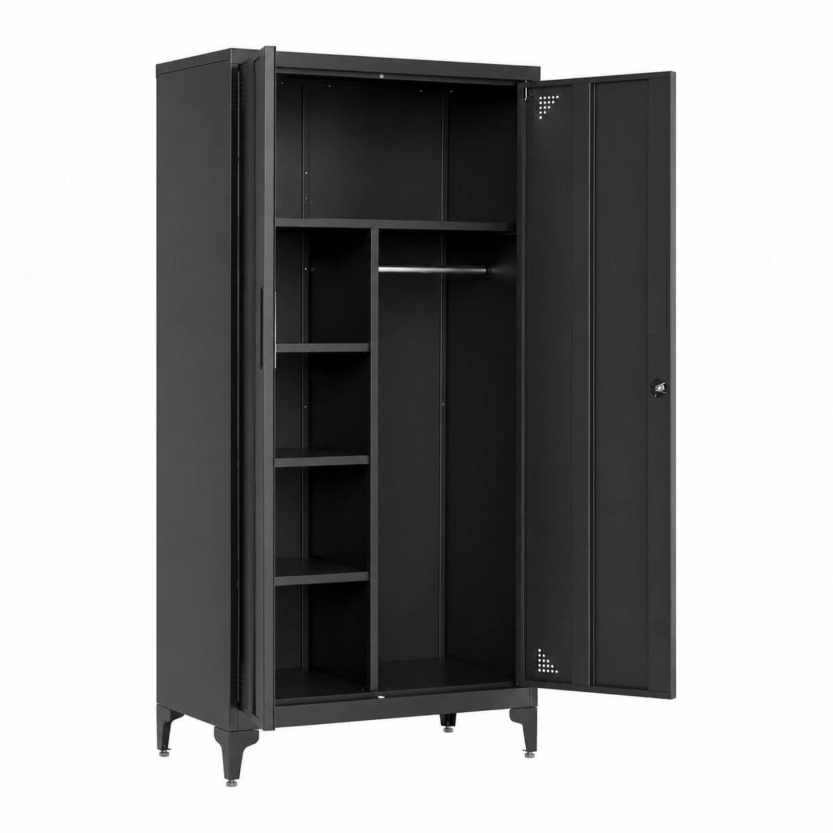 Armoire, en métal, avec rangement, avec portes, coloris noir, 80 x 40 x 165 cm, pour la chambre