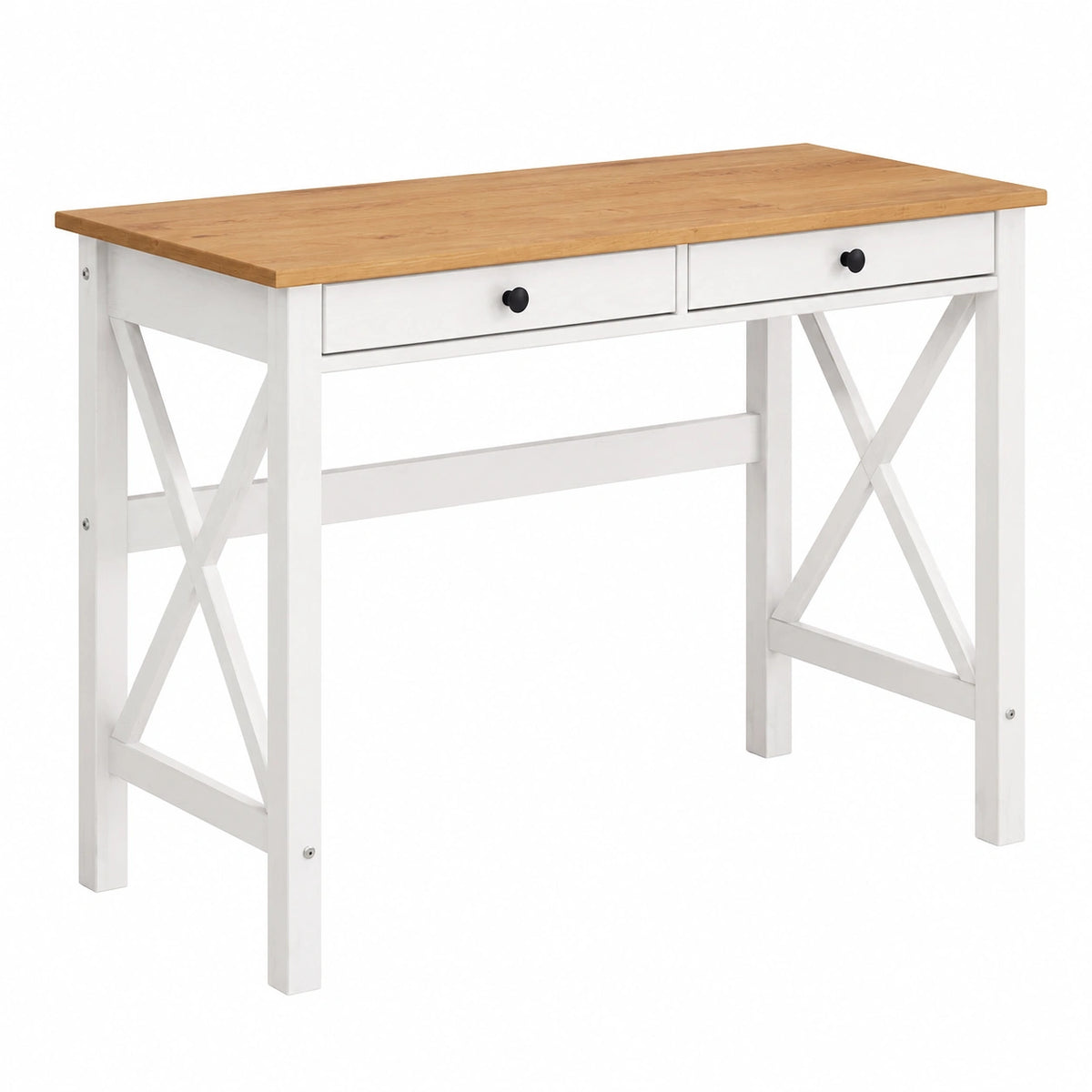 Bureau, en bois massif et chêne, avec rangement, avec tiroirs, coloris noir et blanc, pour l’espace de travail