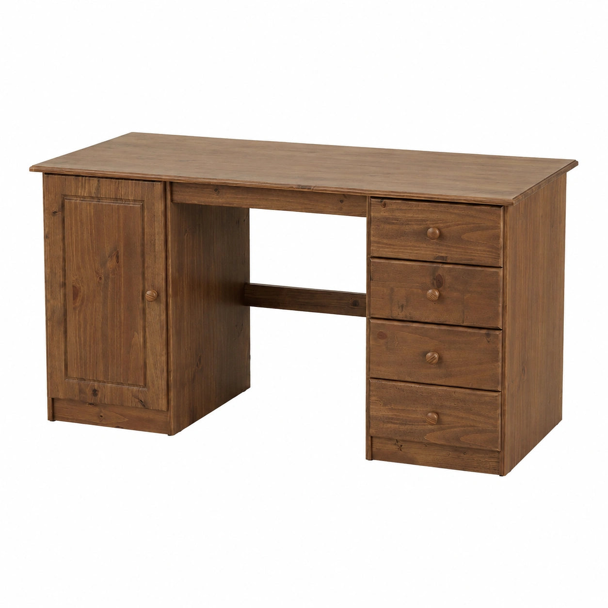 Bureau, avec rangement, avec tiroirs, avec portes, en bois massif, coloris brun, pour l’espace de travail