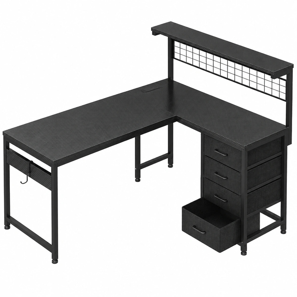 Bureau, avec rangement, avec tiroirs, avec prise intégrée, coloris noir, 130 x 100 cm, pour l’espace de travail