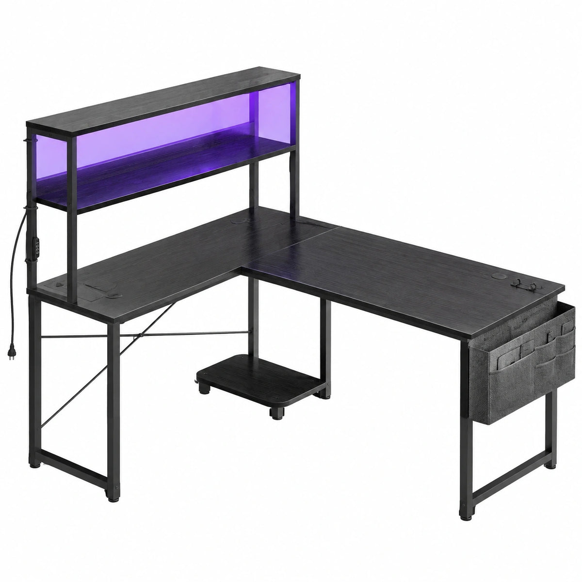 Bureau, avec rangement, avec étagères, avec crochets, 135 x 100 cm, coloris noir, pour l’espace de travail