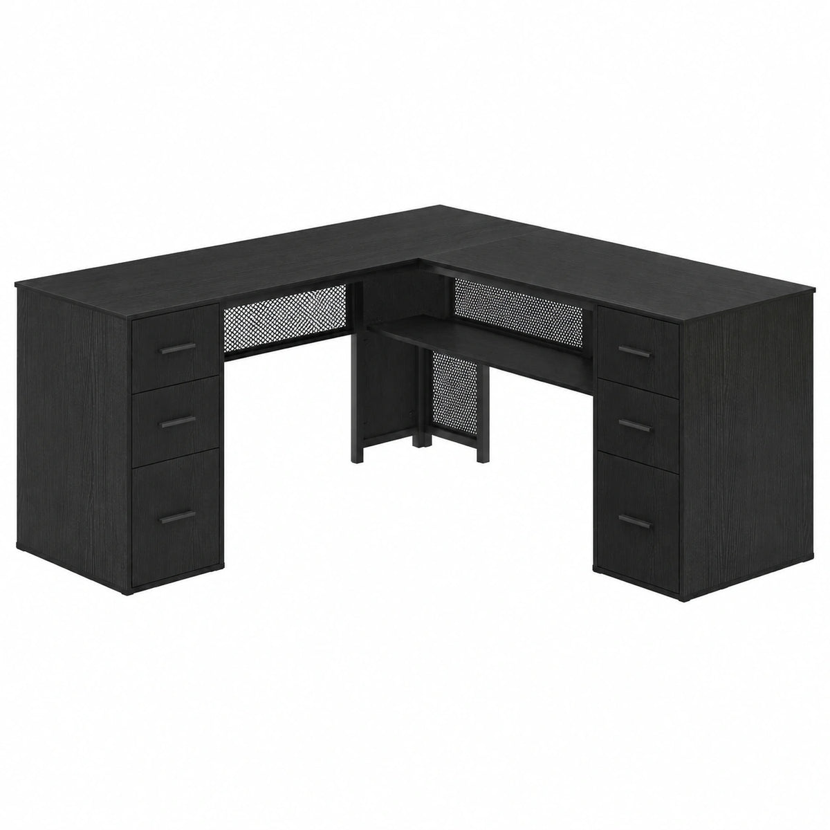 Armoire, en chêne et métal, avec rangement, avec tiroirs, avec étagères, coloris noir, pour la chambre