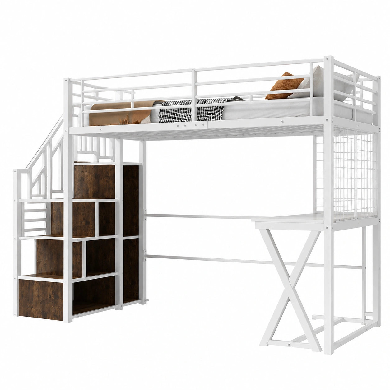Lit gain de place, avec rangement, 1 place, 90 x 200 cm, coloris blanc, pour la chambre