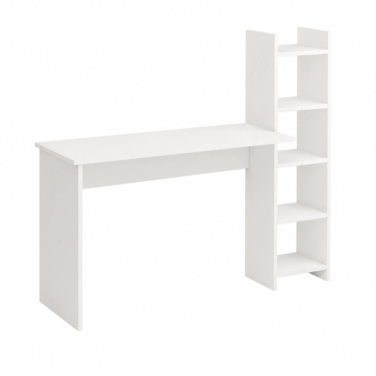 Bureau, en panneaux de bois, avec rangement, avec étagères, coloris blanc, 150 x 45 x 120 cm, pour l’espace de travail
